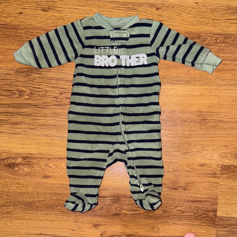 Carter's Green and Black Striped Footie Pajamas